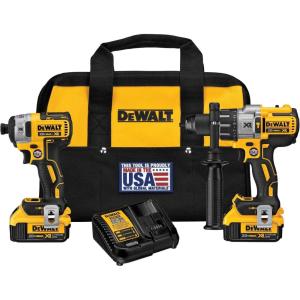DEWALT 20V MAX Hammer Drill and Impact Driver, Power Tool Combo Kit with 2 Batteries and Charger, Cordless Brushless XR Premium 4.0Ah, LED Light, Tool Bag (DCK299M2)(20V XR Brushless Combo w/4.0Ah Battery)