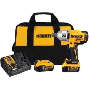 DEWALT 20V MAX* XR 3/4″ Impact Wrench, Cordless, Hog Ring, with 2 Batteries and Charger, 5Ah (DCF897P2)