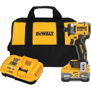DEWALT 20V MAX XR 1/4 Inch Cordless Impact Driver Kit with 8AH Battery and Charger (DCF860WW1)