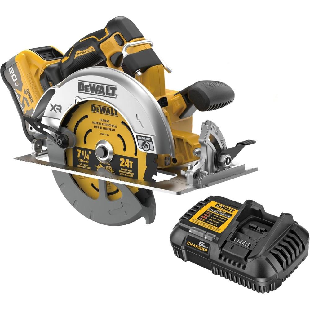 imageDEWALT 20V MAX XR Circular Saw 714Inch Brushless Power Detect Tool Technology Battery and Charger Included DCS574W120V MAX XR