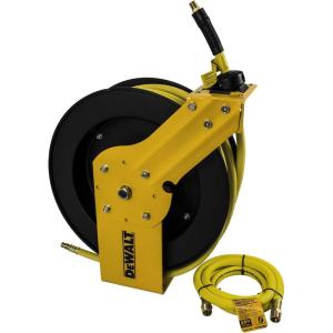 DEWALT 3/8 in. x 50 ft. Single Arm Air Hose Reel for Air Compressor, Auto Retracting Rubber Hose, Professional Grade, All Steel Construction, Retractable Hose, Durable and Efficient Design