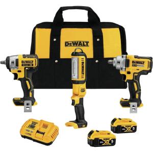 DEWALT 20V MAX XR Impact Wrench Combo Kit, 1/2-Inch & 3/8-Inch with LED Handheld Area Light, 3-Tool (DCK302P2)