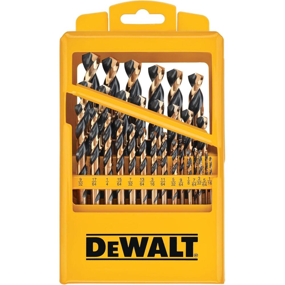 imageDEWALT Drill Bit Set 29 Pc Black and Gold High Speed Steel Split Point Black Oxide Coating Optimized Helix Stronger Core Bit Set for Drill DWA1189 DWA1189