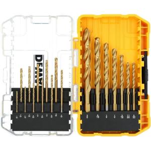 DEWALT 18 Piece Drill Bit Set, Titanium Nitride Coated High Speed Steel Jobber Length, 3-Flat, No-Spin Shank (DW1367) (DW1367)
