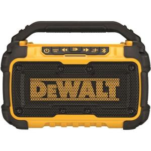 DEWALT 20V MAX Bluetooth Speaker, 100 ft Range, Durable for Jobsites, Phone Holder Included, Lasts 8-10 Hours with Single Charge (DCR010)