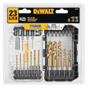 DEWALT 23 Pc Hex Titanium Nitride Twist Drill Bit Set, High Speed Steel Jobber Length Impact Ready Driver Bit Set (DD5165) (DD5165)