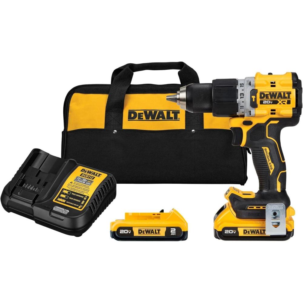 imageDEWALT 20V MAX XR Brushless Cordless 12 in Hammer DrillDriver Kit DCD805D2 Yellow