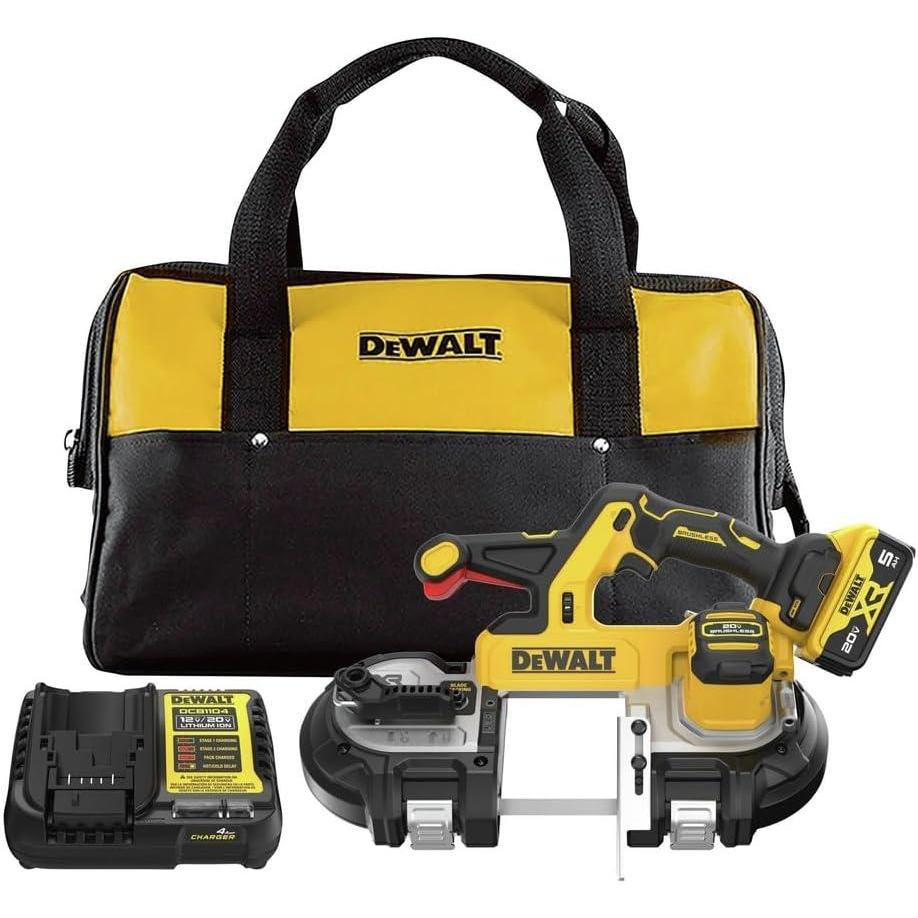 imageDEWALT 20V MAX XR Dual Trigger Bandsaw Brushless Motor Portable and Cordless 338 Inch Cut Capacity 5Ah Battery and Charger Included DCS379P1Kit with Battery