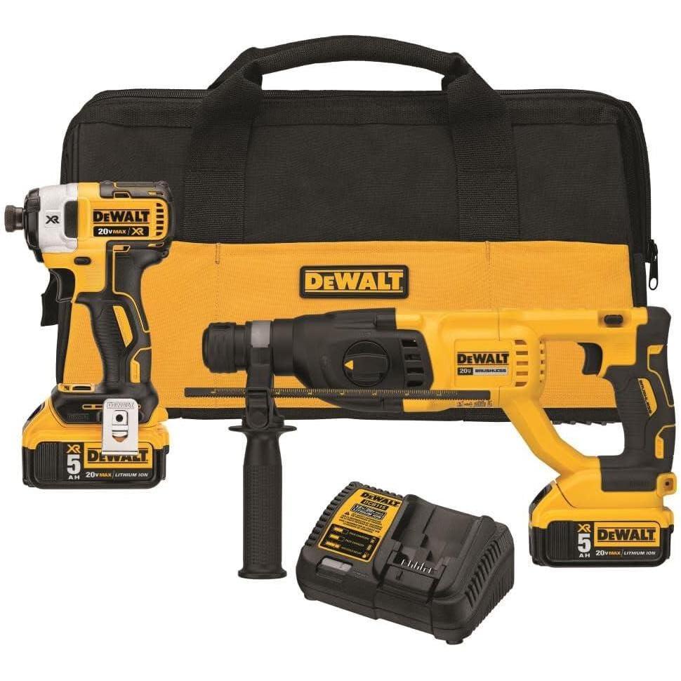 imageDEWALT DCK233P2 20V MAX XR Brushless 1 SDS PLUS Rotary Hammer and Impact Driver KitHammer and Impact Driver Kit