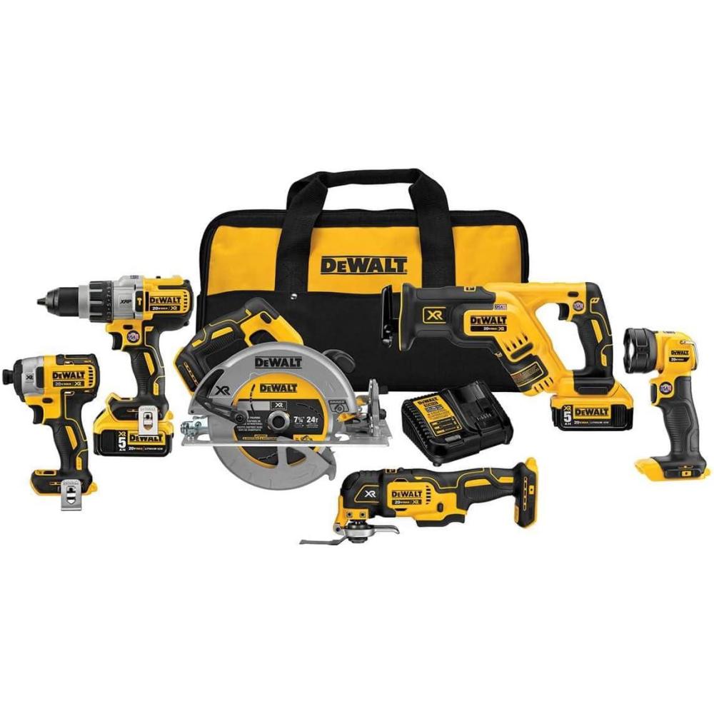 imageDEWALT Power Tools Set 20V MAX 6 Tools Cordless Power Tool Combo Kit  2 Batteries Charger Hammer Drill Driver Impact Driver Circular Saw Reciprocating Saw Oscillating MultiToolLED DCK694P2Combo Kit