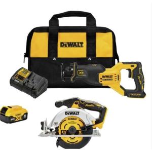 DEWALT 20V MAX Power Tool Combo Kit, 2-Tool Reciprocating Saw and 6-1/2 Inch Circular Saw, Cordless Power Tool Set with Battery and Charger (DCK237P1)