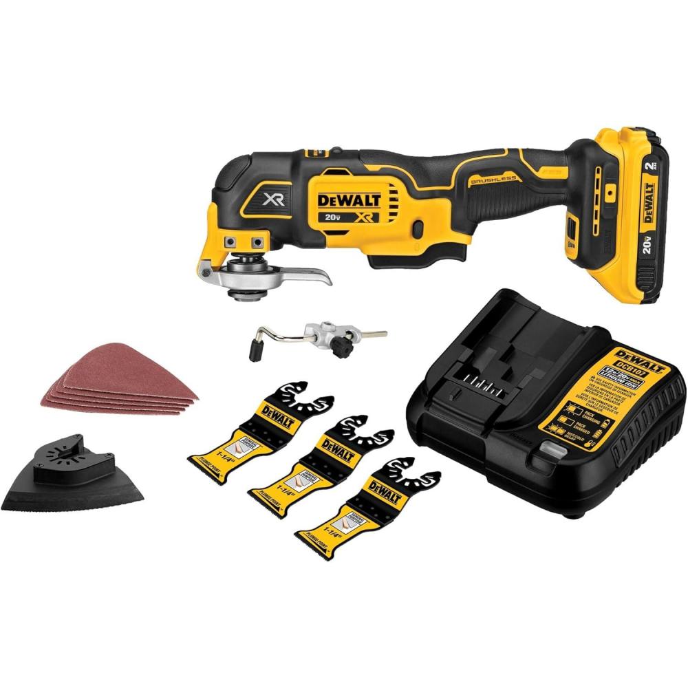 imageDEWALT 20V MAX XR Oscillating Tool Kit with Blades 3 Speed Cordless Brushless Multitool Up to 20000 OPM LED Light Battery and Charger Included DCS356C120V MAX XR