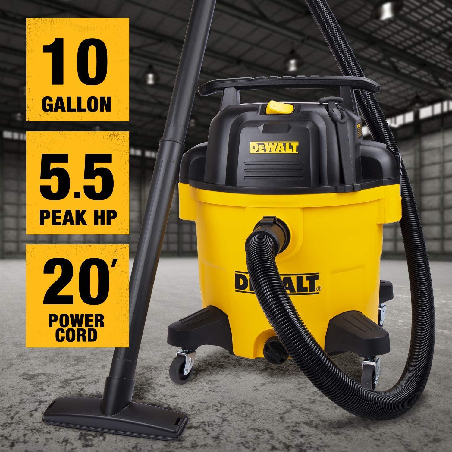 imageDEWALT 10 Gallon Poly Wet Dry Vacuum 55 HP Shop Vacuum 120V 90 CFM for Jobsite Work Shop Comerical Area GarageWarehouse etc 10 Ft Cord Model DXV10P