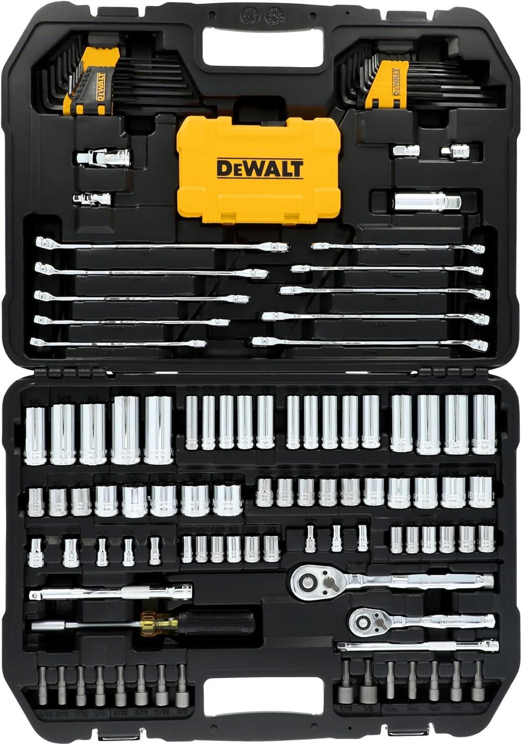 imageDEWALT Mechanics Tools Kit and Socket Set 142Piece 14 amp 38 Drive MMSAE DWMT73802NEW 142 Piece Set