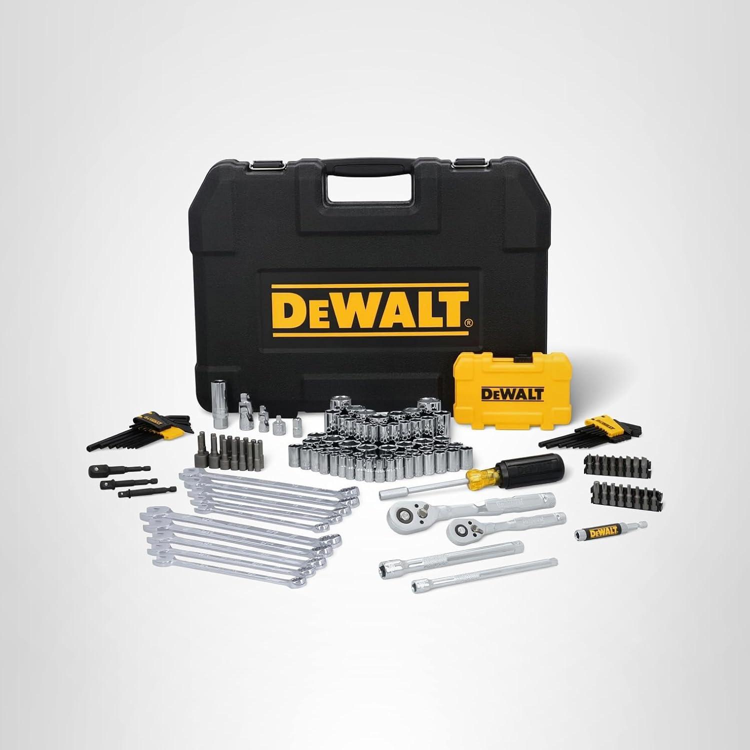 imageDEWALT Mechanics Tools Kit and Socket Set 142Piece 14 amp 38 Drive MMSAE DWMT73802NEW 142 Piece Set