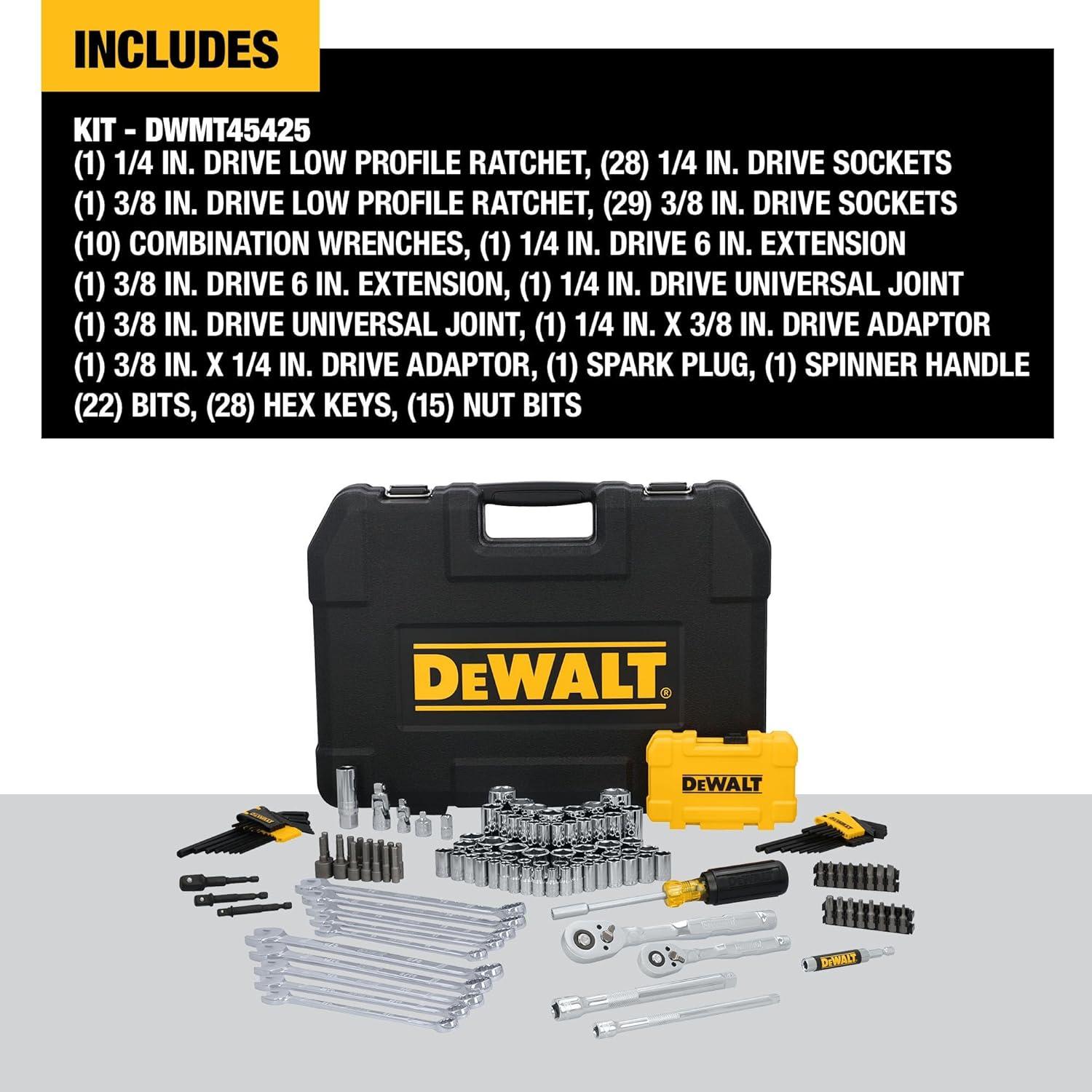 imageDEWALT Mechanics Tools Kit and Socket Set 142Piece 14 amp 38 Drive MMSAE DWMT73802NEW 142 Piece Set