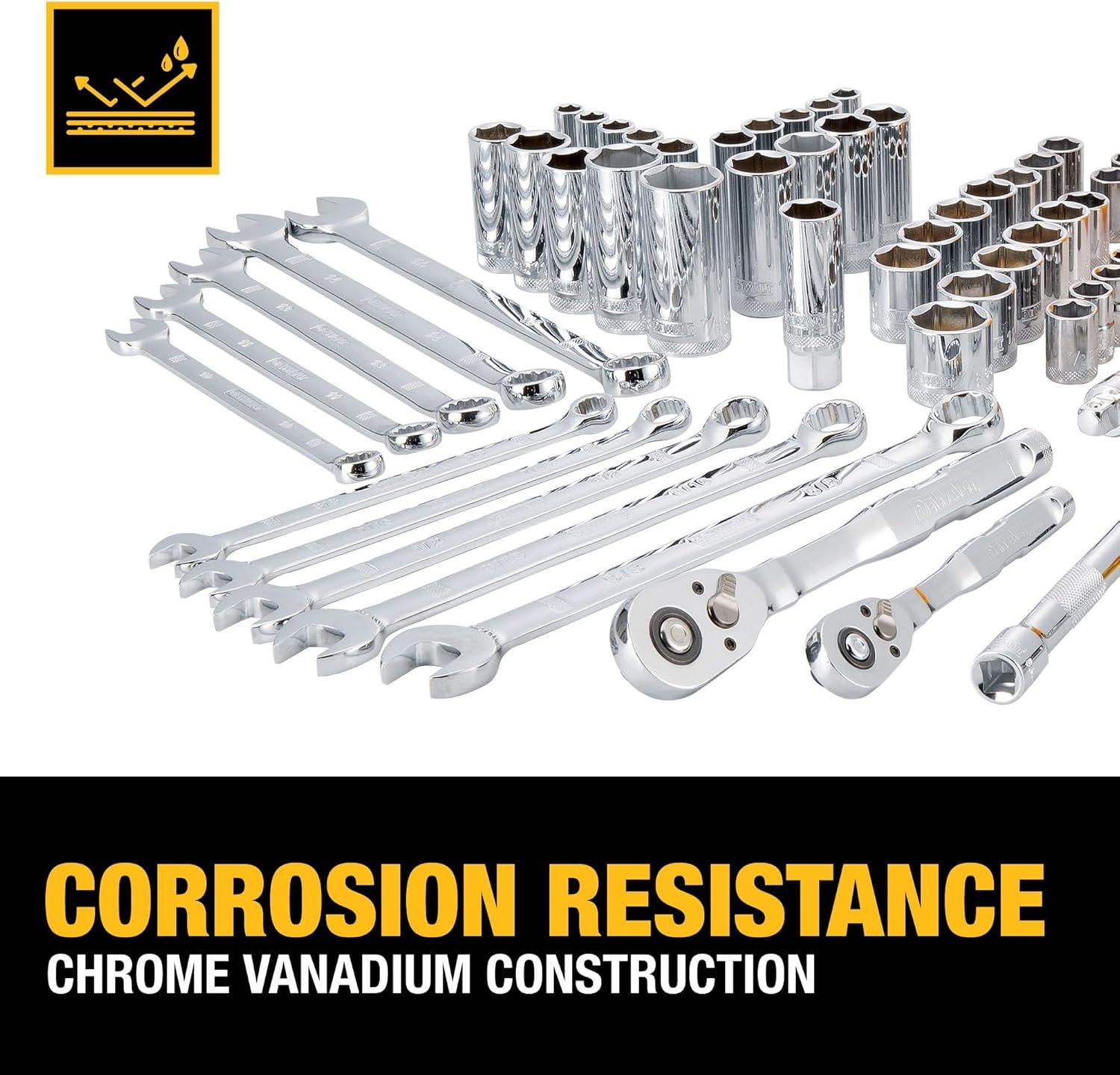 imageDEWALT Mechanics Tools Kit and Socket Set 142Piece 14 amp 38 Drive MMSAE DWMT73802NEW 142 Piece Set