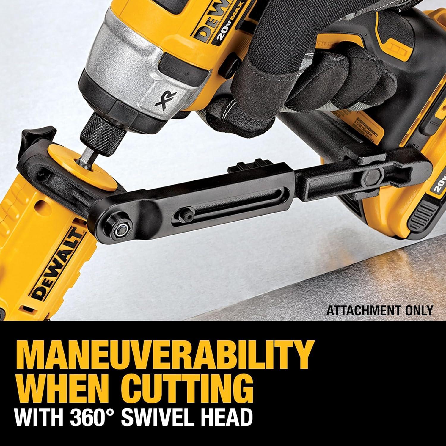 imageDEWALT Metal ShearCutter Drill Attachment Impact Ready 360 Degree Pivoting Head Cuts 18GA Material DWASHRIRYellow BlackShears Attachment