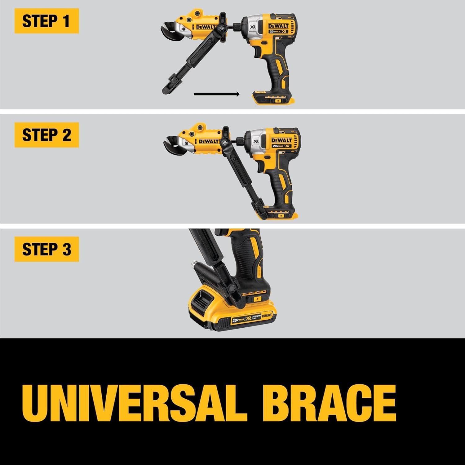 imageDEWALT Metal ShearCutter Drill Attachment Impact Ready 360 Degree Pivoting Head Cuts 18GA Material DWASHRIRYellow BlackShears Attachment