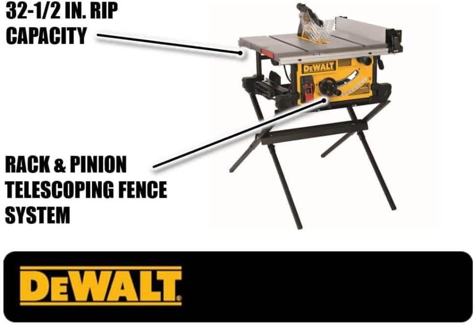 imageDEWALT Table Saw 10 Inch 15 Amp 32 Inch Rip Capacity Dust Collector Scissor Stand DWE7491X