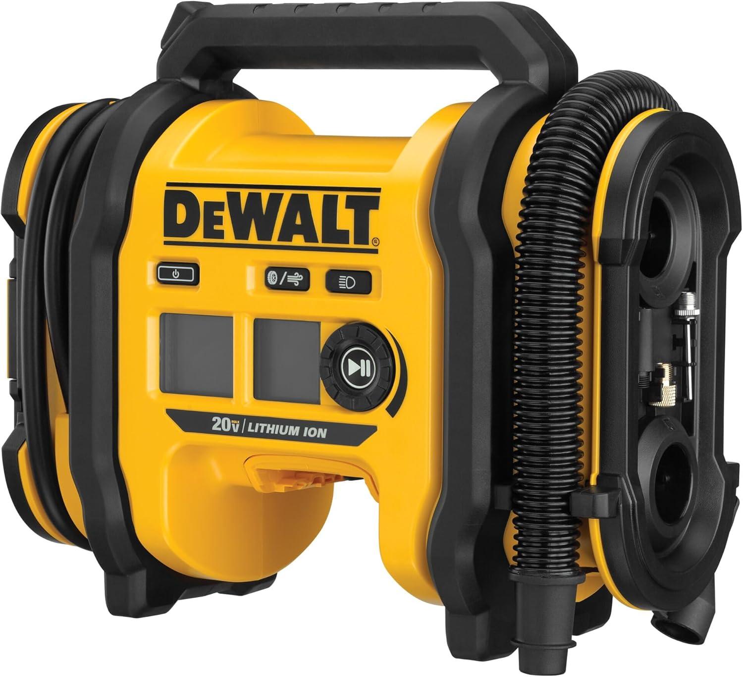 imageDEWALT Tire Inflator Portable Air Compressor 20V MAX Car Air Pump with Automatic Shut Off LED Light Tool Only DCC020IBInflator Tool Only