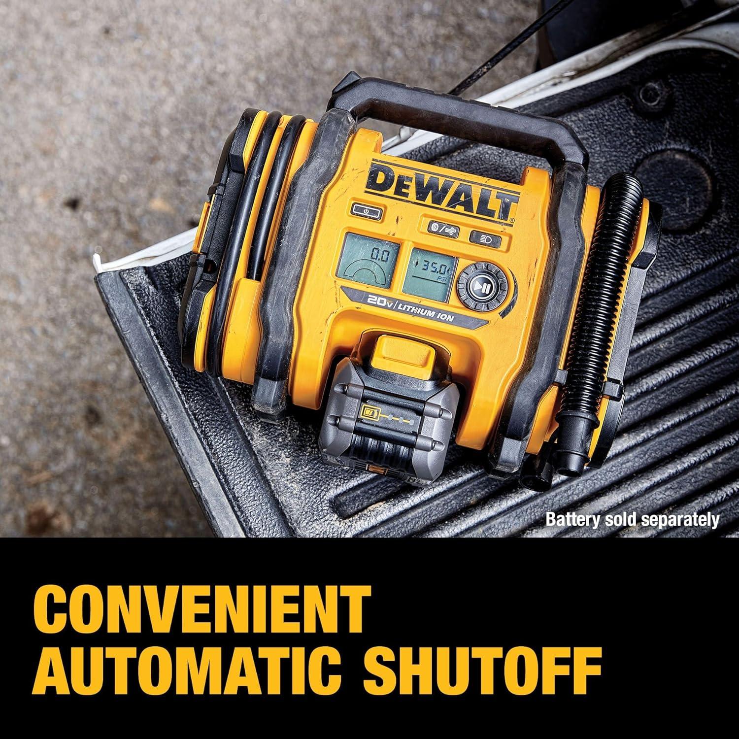 imageDEWALT Tire Inflator Portable Air Compressor 20V MAX Car Air Pump with Automatic Shut Off LED Light Tool Only DCC020IBInflator Tool Only