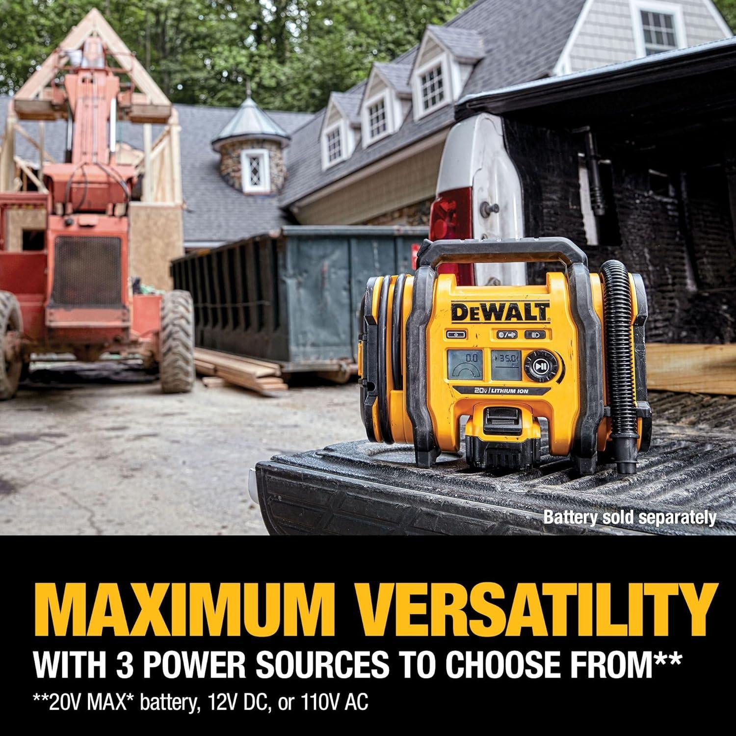 imageDEWALT Tire Inflator Portable Air Compressor 20V MAX Car Air Pump with Automatic Shut Off LED Light Tool Only DCC020IBInflator Tool Only