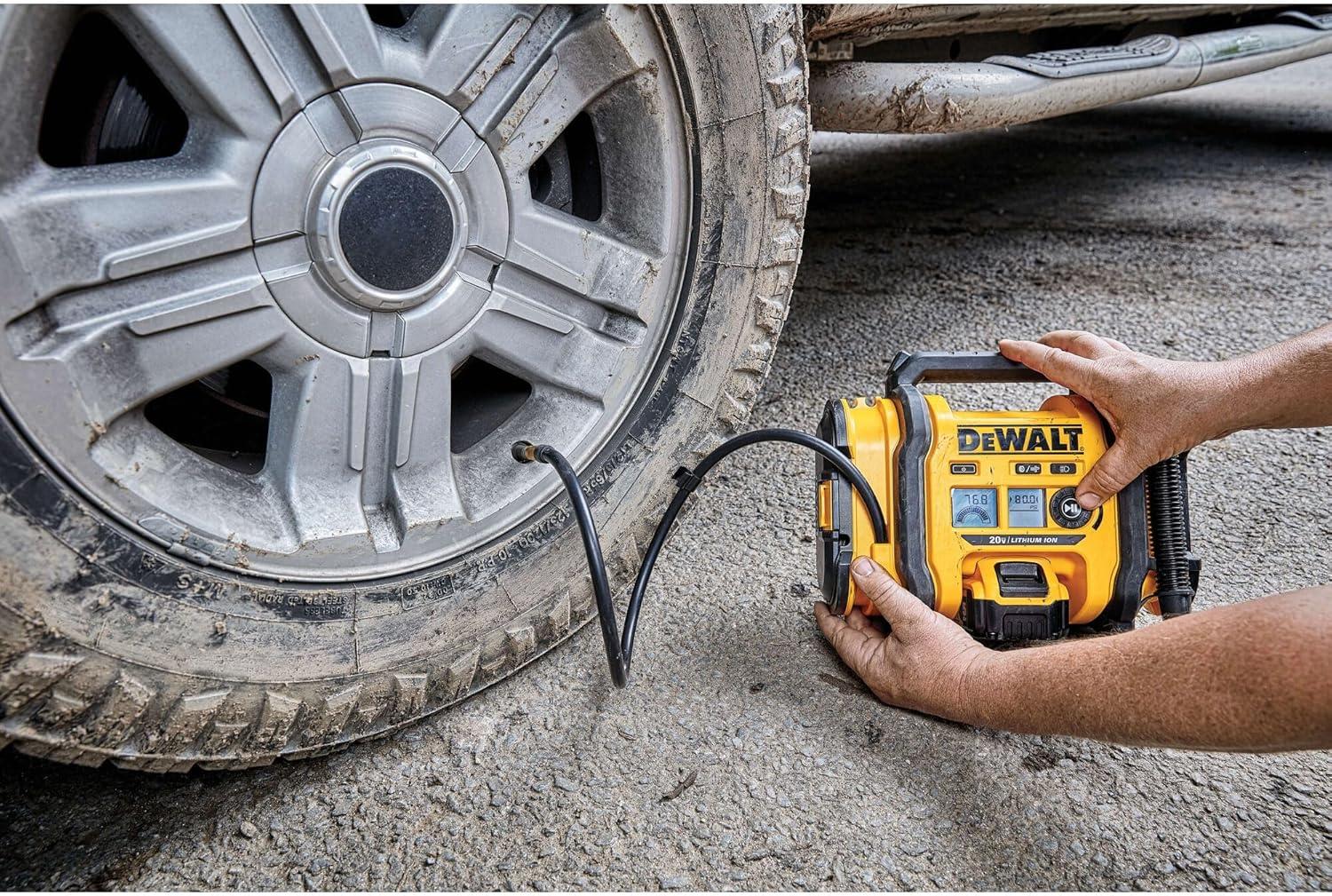 imageDEWALT Tire Inflator Portable Air Compressor 20V MAX Car Air Pump with Automatic Shut Off LED Light Tool Only DCC020IBInflator Tool Only