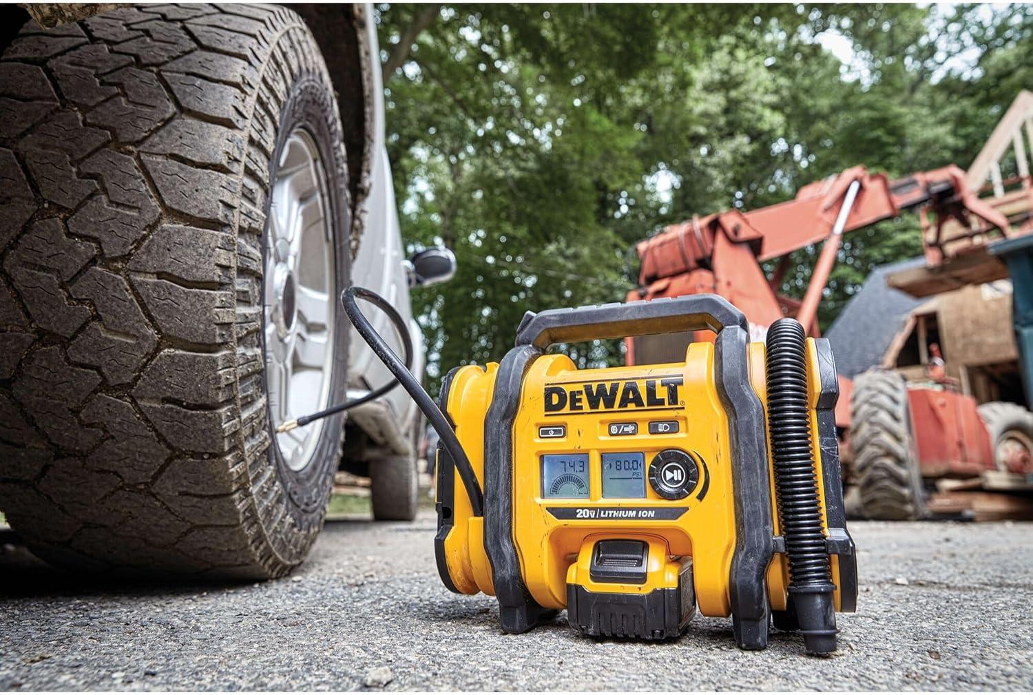 imageDEWALT Tire Inflator Portable Air Compressor 20V MAX Car Air Pump with Automatic Shut Off LED Light Tool Only DCC020IBInflator Tool Only