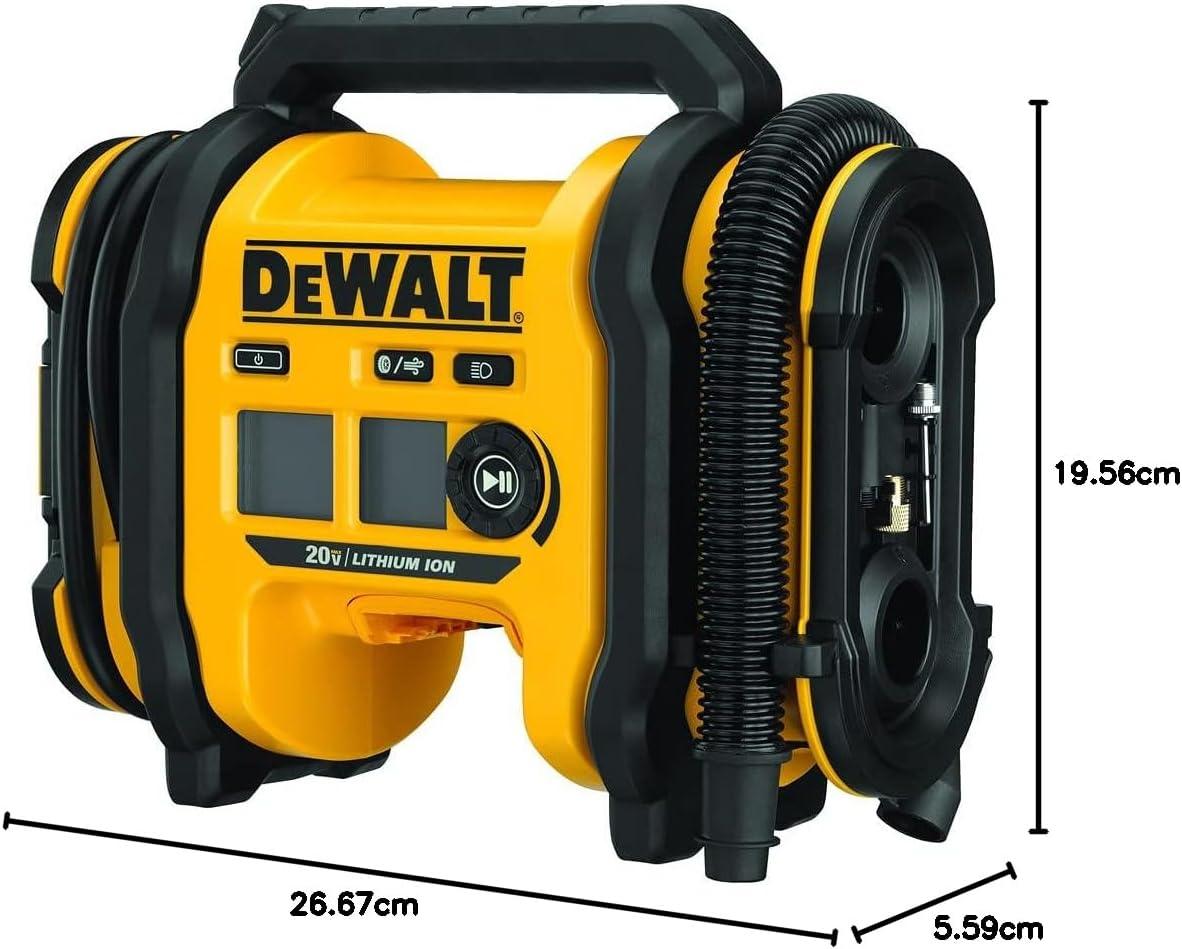 imageDEWALT Tire Inflator Portable Air Compressor 20V MAX Car Air Pump with Automatic Shut Off LED Light Tool Only DCC020IBInflator Tool Only