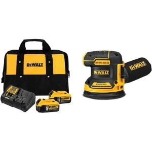 DEWALT 20V MAX Battery Starter Kit with 2 Batteries, 5.0Ah (DCB205-2CK) 20V MAX Orbital Sander, Tool Only (DCW210B)