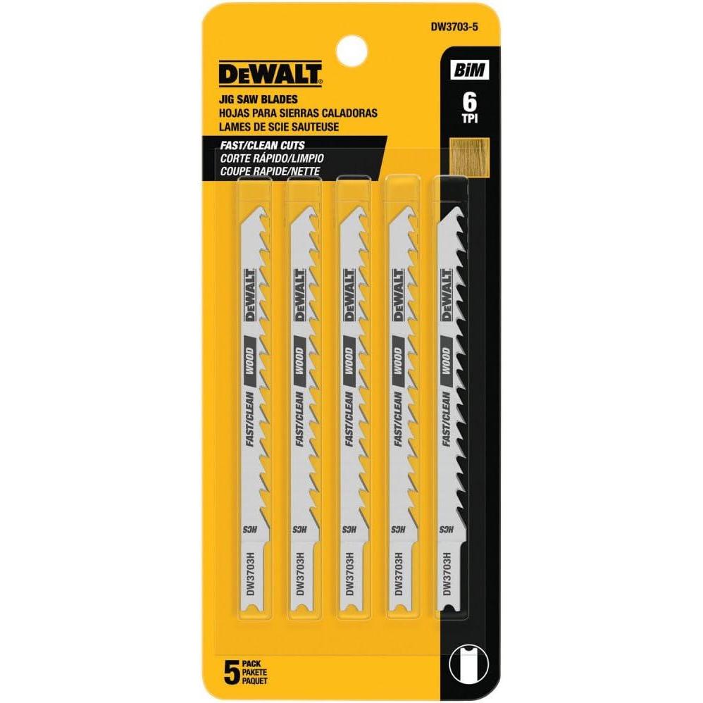 imageDEWALT DW37035 4Inch 6 TPI Fast Clean Cut Wood Cobalt Alloy Steel UShank Jig Saw Blade 5Pack