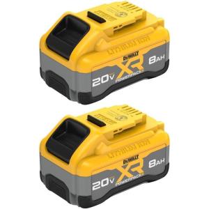DEWALT 20V MAX XR Battery 6 Ah Lithium Ion, 2-Pack, Premium High Capacity Long Lasting Cordless Tool Battery Packs (DCB206-2)(20V MAX XR 8Ah POWERPACK)
