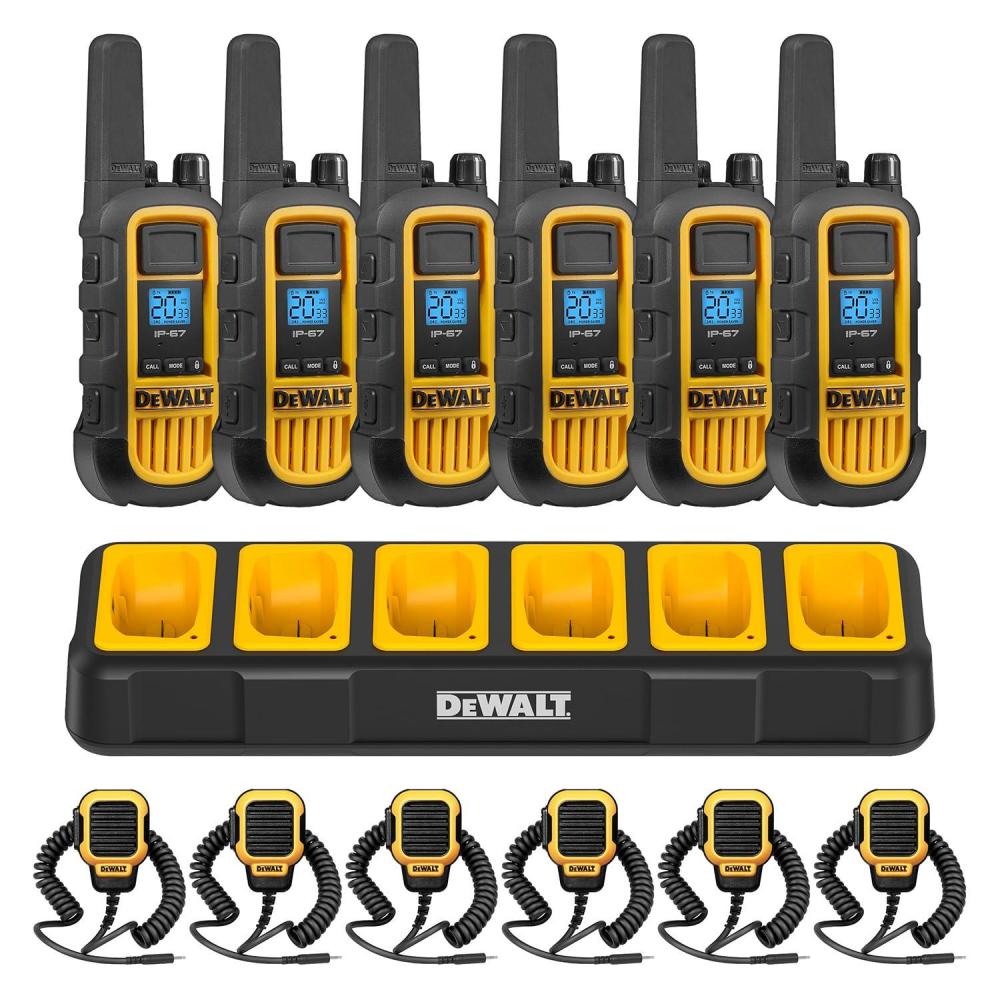imageDEWALT DXFRS800 FRS Walkie Talkies Long Range 2 Way Radio 2 Watt Waterproof amp Rechargeable 2 Packwith Remote Speaker Mics  Gang Charger