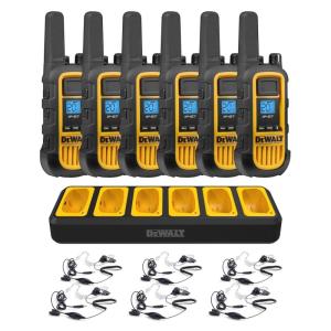 DEWALT DXFRS800 FRS Walkie Talkies Long Range 2 Way Radio, 2 Watt, Waterproof & Rechargeable, 2 Pack(With Headsets + Gang Charger)