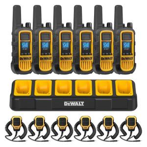 DEWALT DXFRS800 FRS Walkie Talkies Long Range 2 Way Radio, 2 Watt, Waterproof & Rechargeable, 2 Pack(with Remote Speaker Mics + Gang Charger)