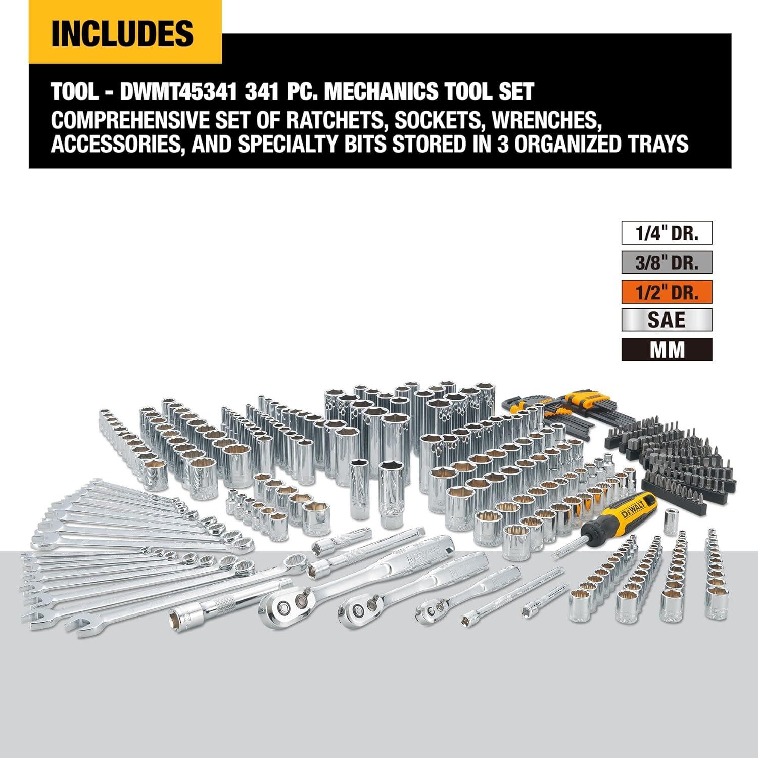imageDEWALT Mechanics Tool Set 14 38 12 Drive Tools Sockets and Ratchets 200 Piece DWMT45007341 Piece Set