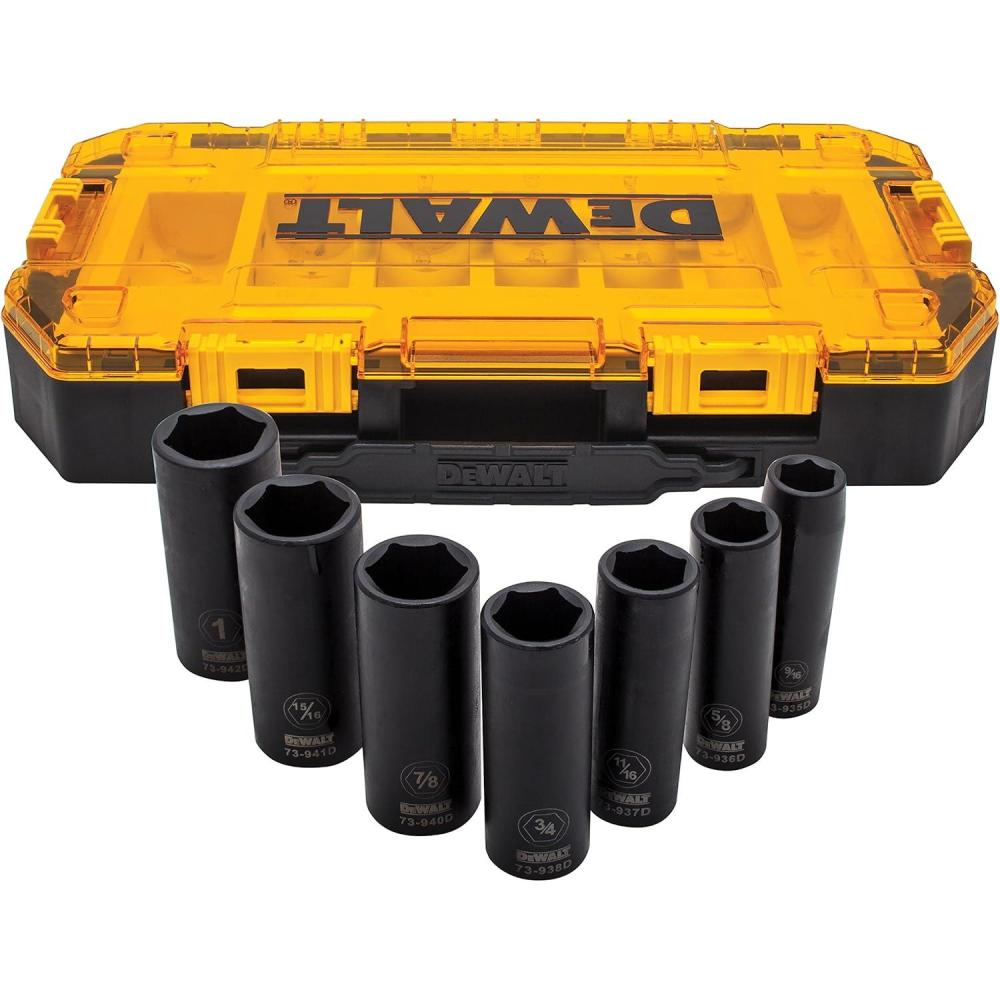 imageDEWALT DWMT74737 Tough Box 7PC mm 12 Deep Drive Impact Socket SetOne Size