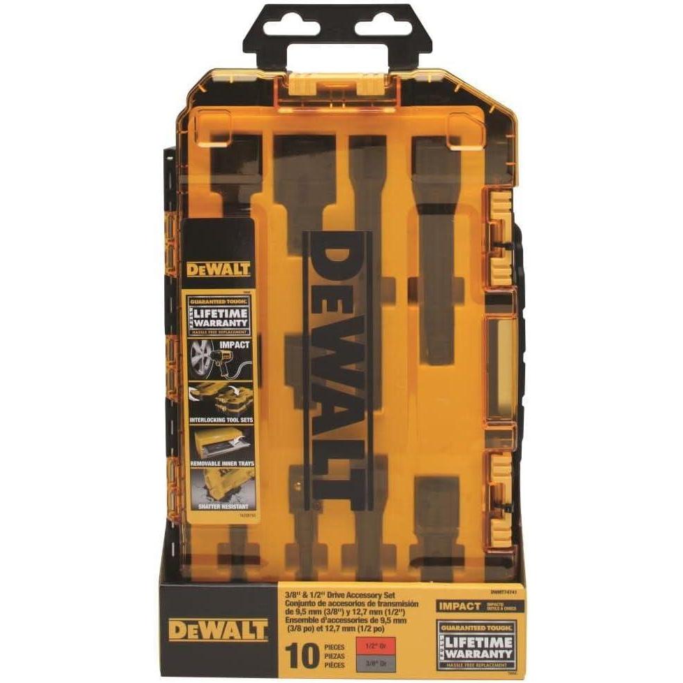 imageDEWALT Impact Driver Socket Set with Impact Extensions and Drill Adapters Metric 10Piece 38 and 12 Drive DWMT74741