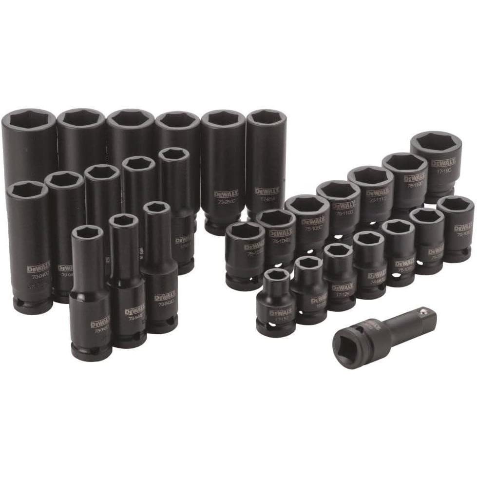 imageDEWALT Impact Socket Set Combination SAEMM 12Inch Drive 30Piece DWMT19249Metric