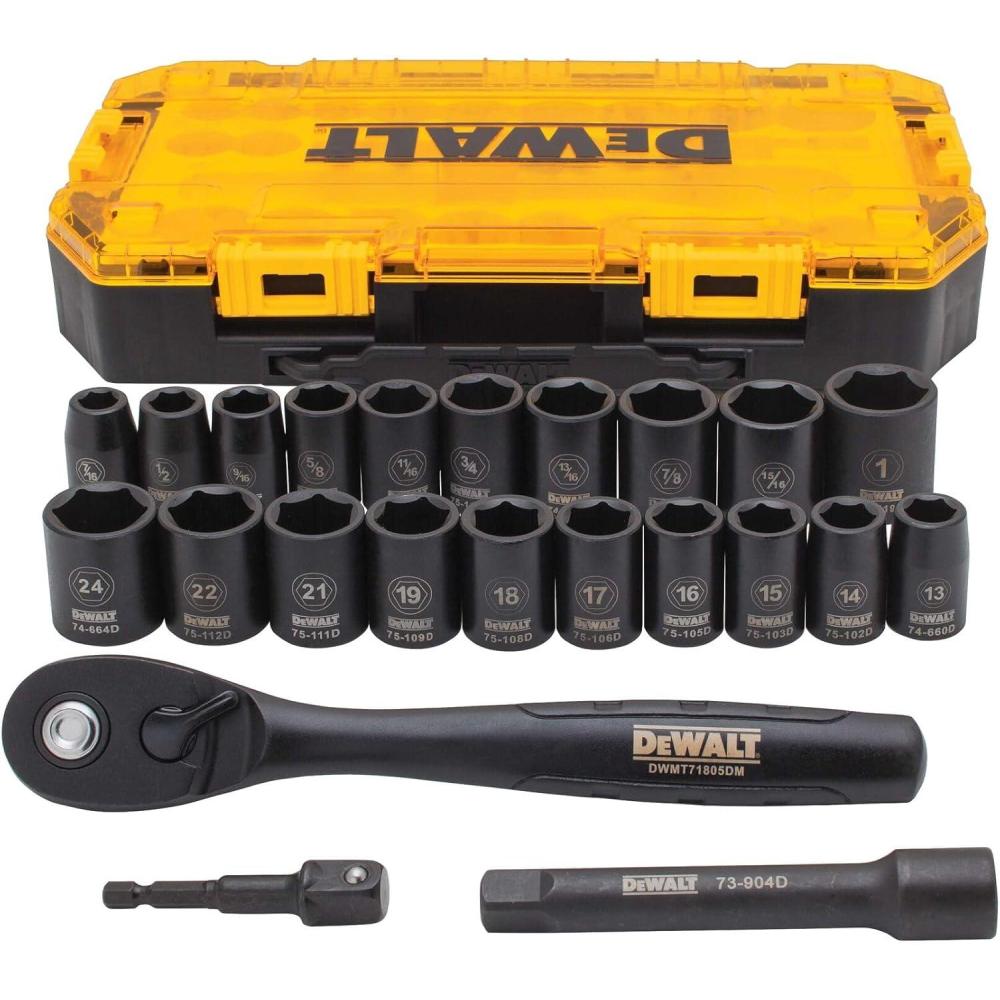 imageDEWALT Impact Socket Set with Ratchet MetricSAE 12 Drive 23Piece Set with Case DWMT74739