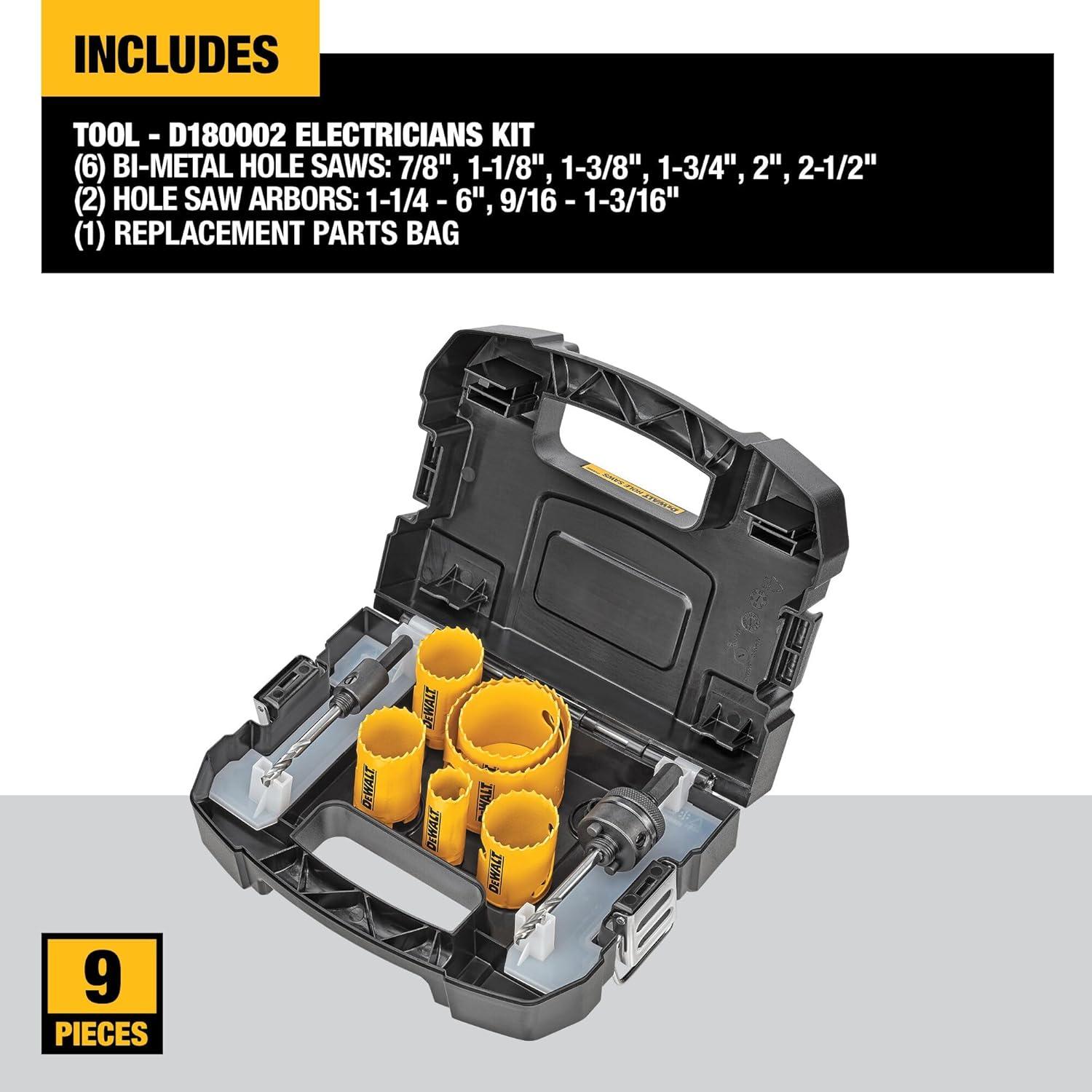imageDEWALT Hole Saw Kit Standard Electricians Set BiMetal D180002 Yellow