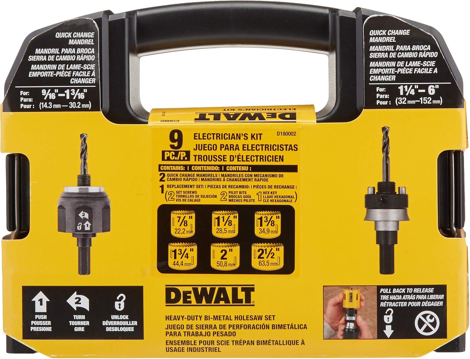 imageDEWALT Hole Saw Kit Standard Electricians Set BiMetal D180002 Yellow