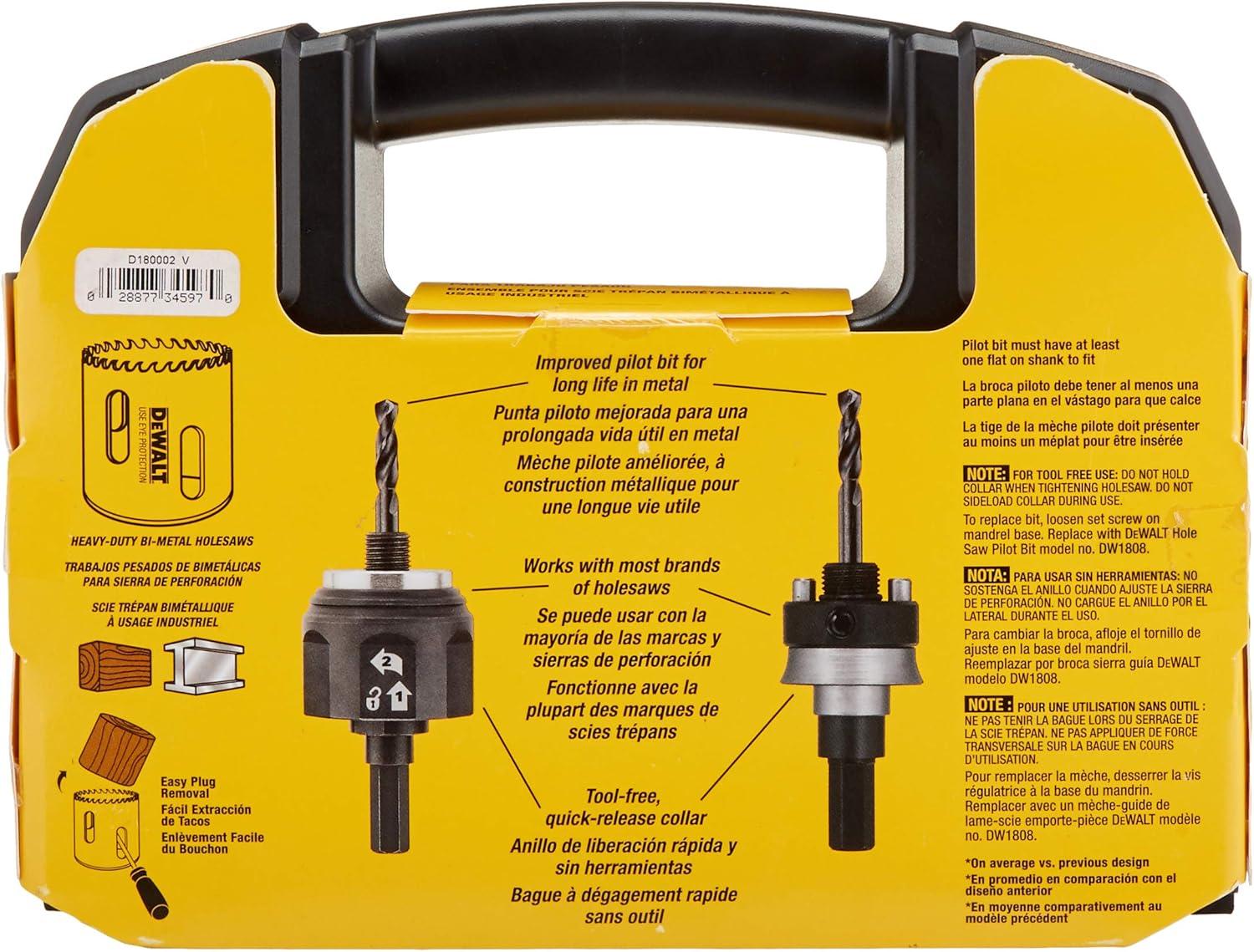 imageDEWALT Hole Saw Kit Standard Electricians Set BiMetal D180002 Yellow