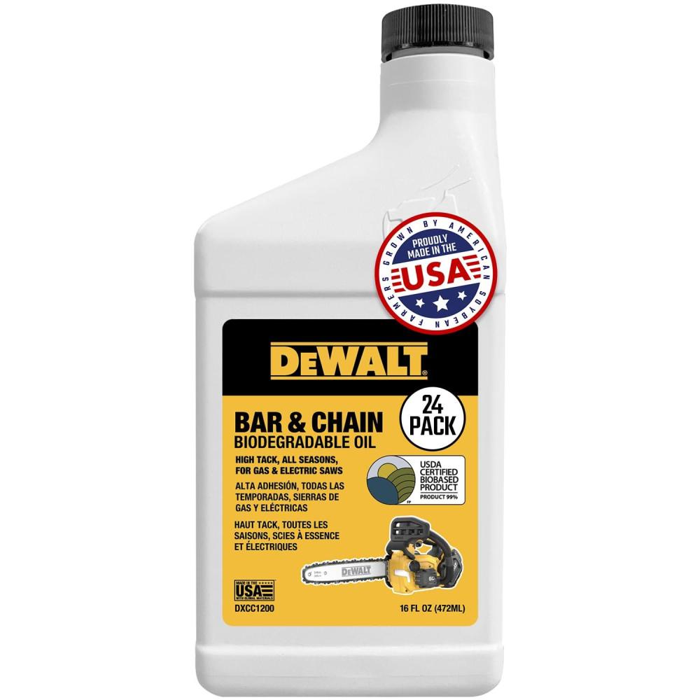 imageDEWALT  Biodegradable Bar amp Chain Oil  Green EcoFriendly NonToxic Professional Bar amp Chainsaw Lubricant  Ultraclean AllSeason Oil for Gas Electric Saw and Pole Saw 16 oz16 oz Case of 24