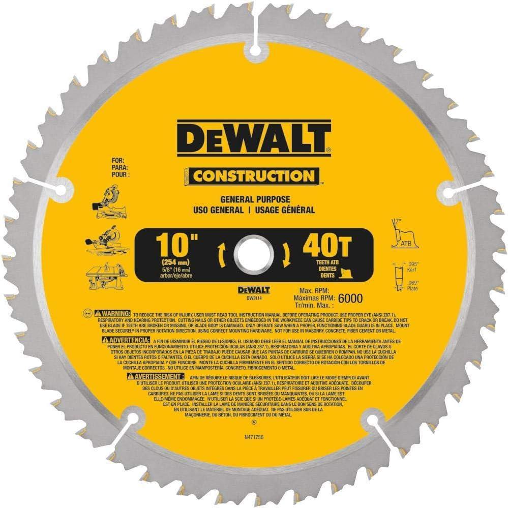 imageDEWALT 10Inch Miter  Table Saw Blade ATB Thin Kerf 58Inch Arbor 40Tooth DW311440Tooth