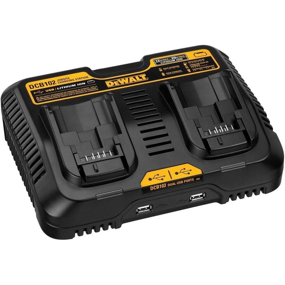 imageDEWALT 1220V MAX Battery Charger Corded Dual Charging Station 2USB Ports Included DCB102