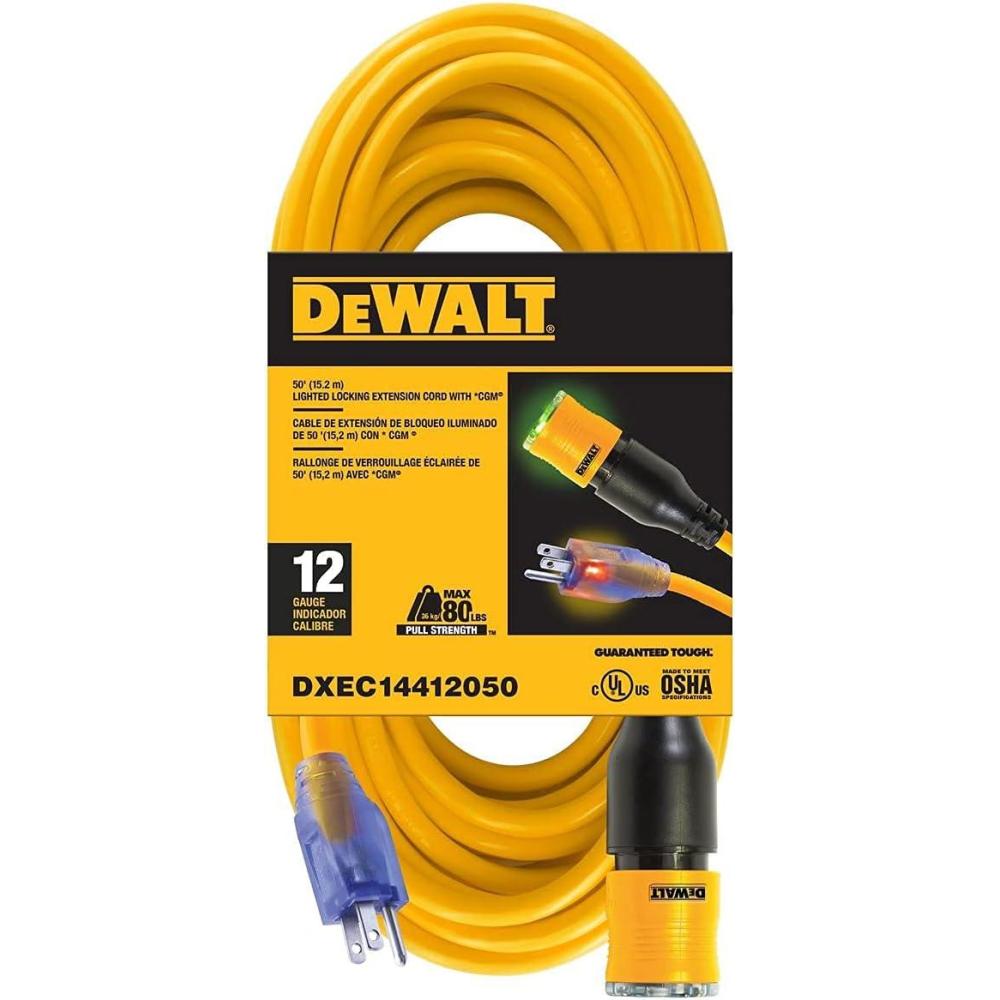 imageDEWALT 50 Foot Extension Cord Lighted ClicktoLock 103 SJTW  Heavy Duty Outdoor Waterproof Weatherproof Heat amp Corrosion Resistant Industrial Strength Light Up Three Prong Outlet Plug Power Cord50