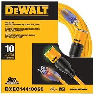 imageDEWALT 50 Foot Extension Cord Lighted ClicktoLock 103 SJTW  Heavy Duty Outdoor Waterproof Weatherproof Heat amp Corrosion Resistant Industrial Strength Light Up Three Prong Outlet Plug Power Cord50 ft