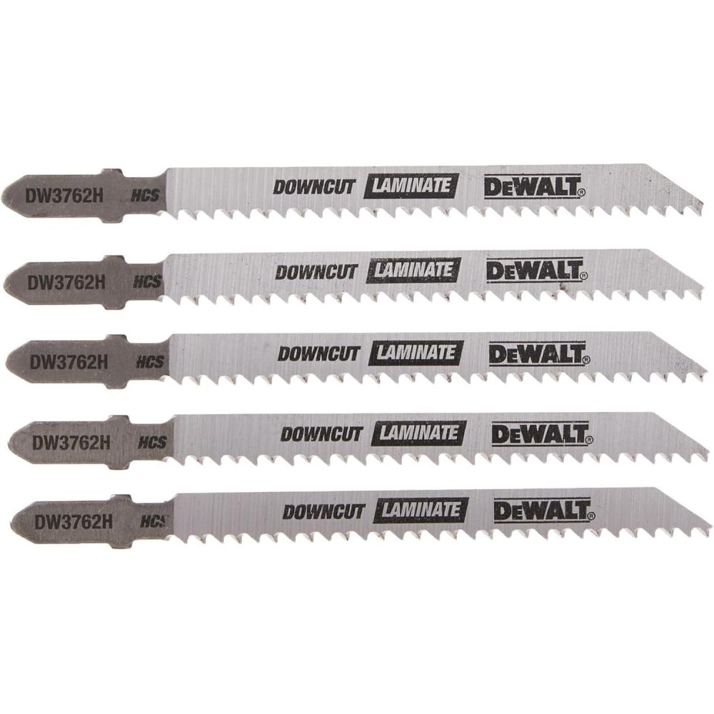 imageDEWALT DW37625 4Inch 10 TPI Laminate Down Cutting Cobalt Alloy Steel TShank Jig Saw Blade 5PackSteel